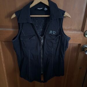 Womens Harley Davidson Zip-up Denim Vest Size XL